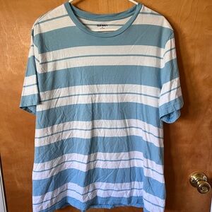 Old Navy Men's Teal and White Striped Tee